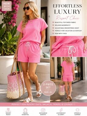 Resort Chic Two-Piece Lounge Set in Bright Pink
